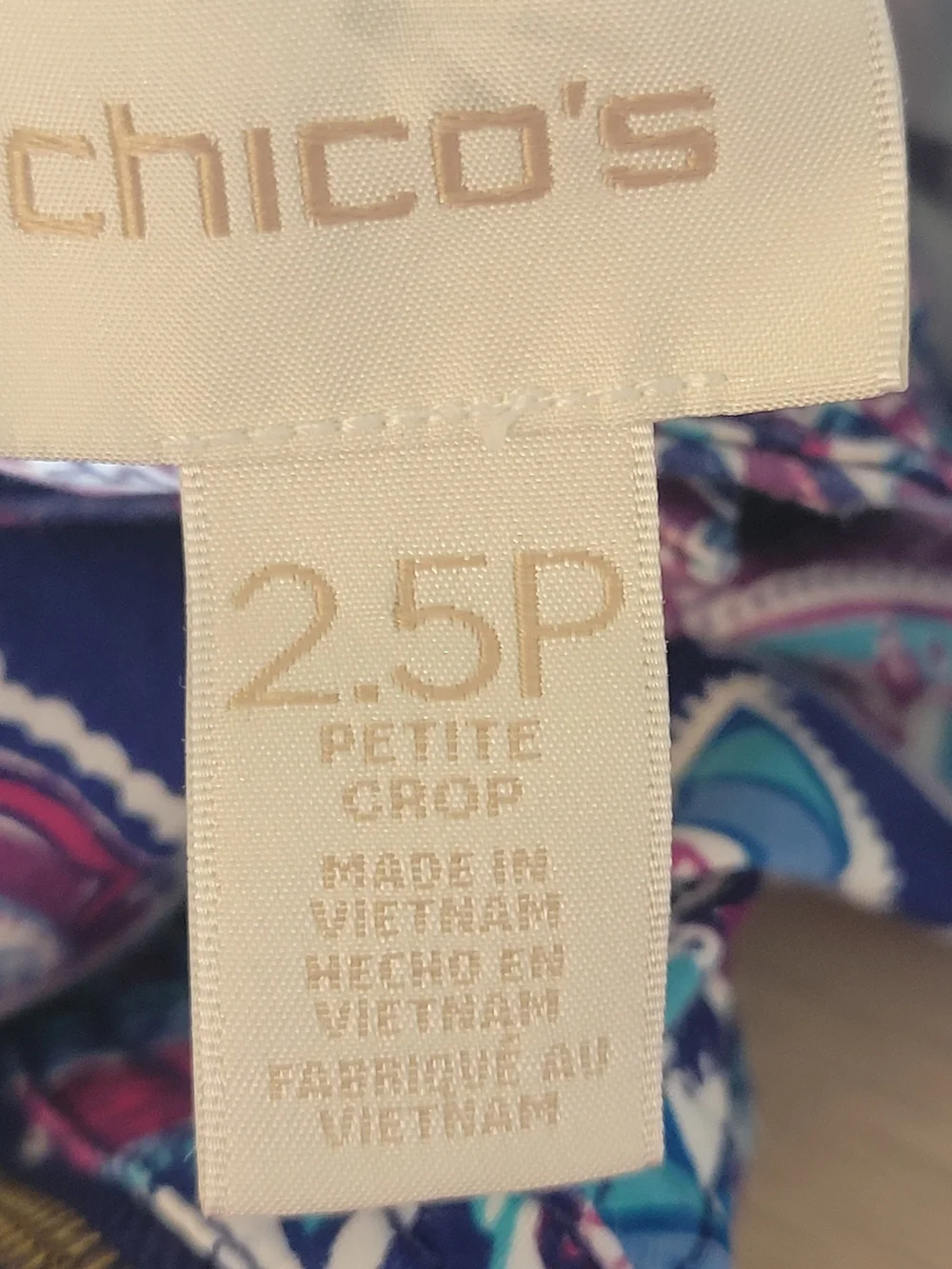 Chico's Navy Paisley Capri Pants with Pink & Light Blue Accents